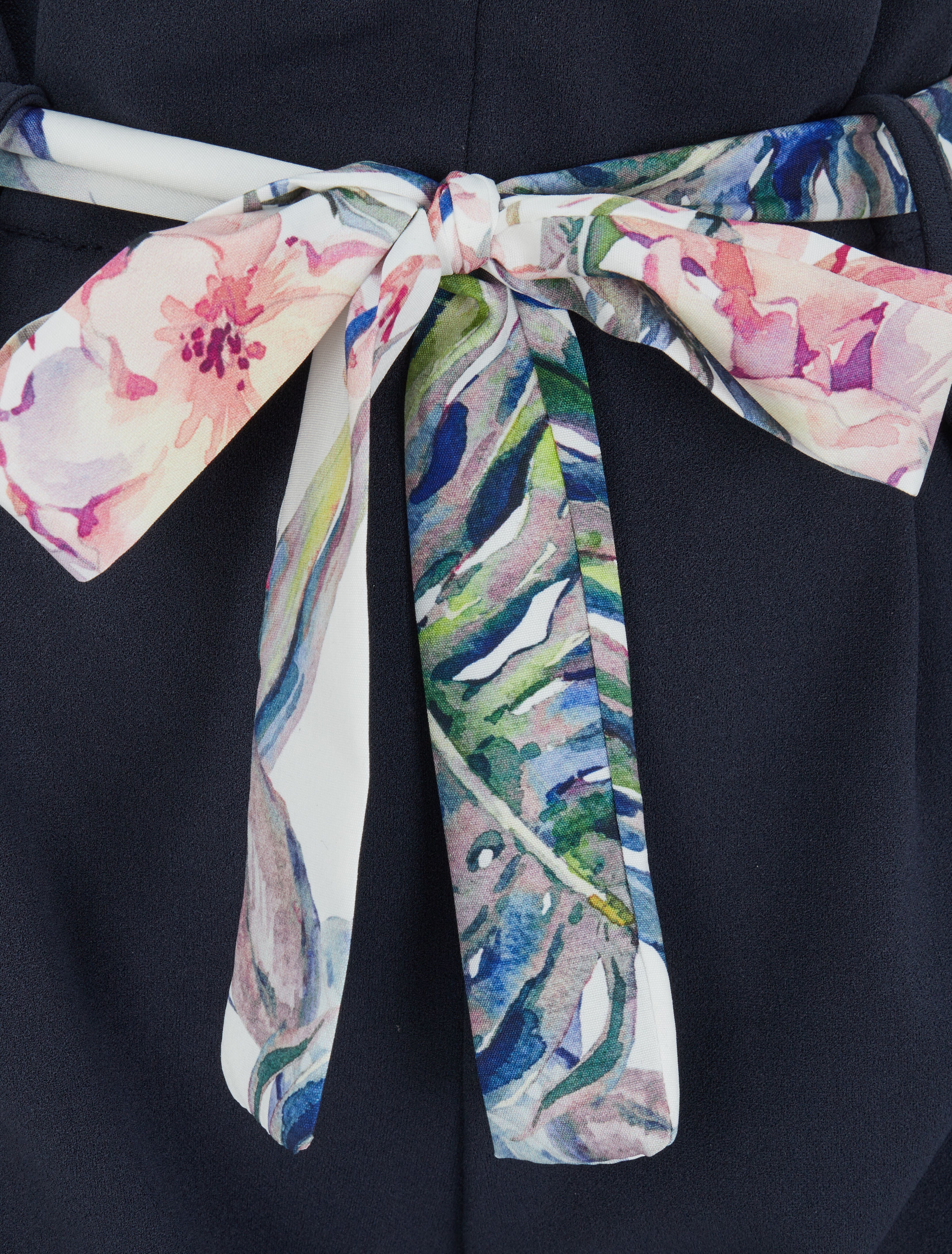 Short taille haute à ceinture imprimé fleurs tropicales - Marine - 3