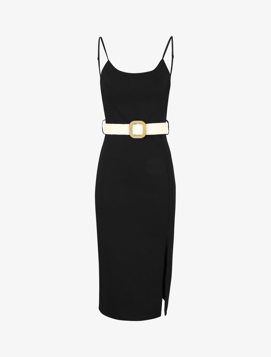 Robe mi-longue fendue - Noir - 4