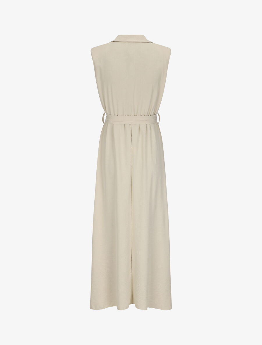 Robe longue à épaulettes effet lin - Beige - 2