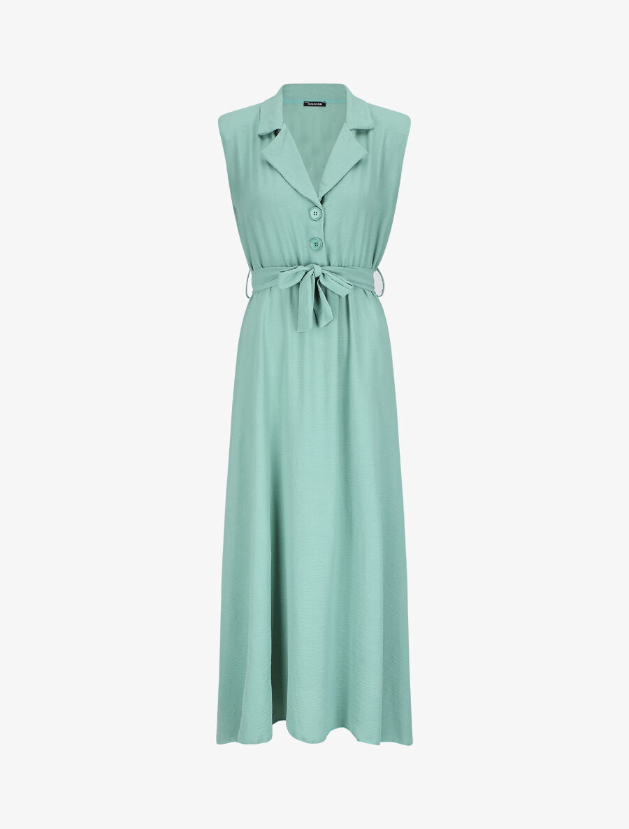 Robe longue à épaulettes effet lin - Vert d&