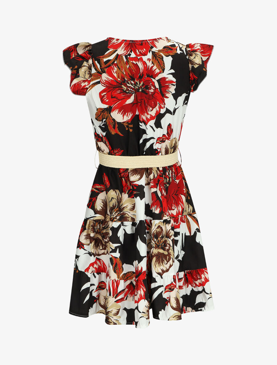 Robe patineuse volantée imprimé pivoines - Noir - 2
