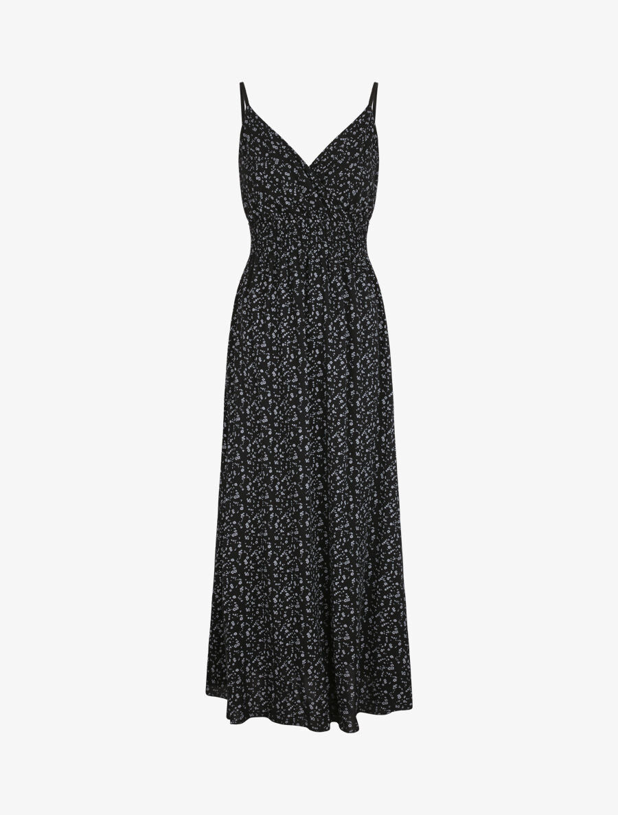 Robe longue empire à bretelles imprimé fleurs des champs - Noir - 2
