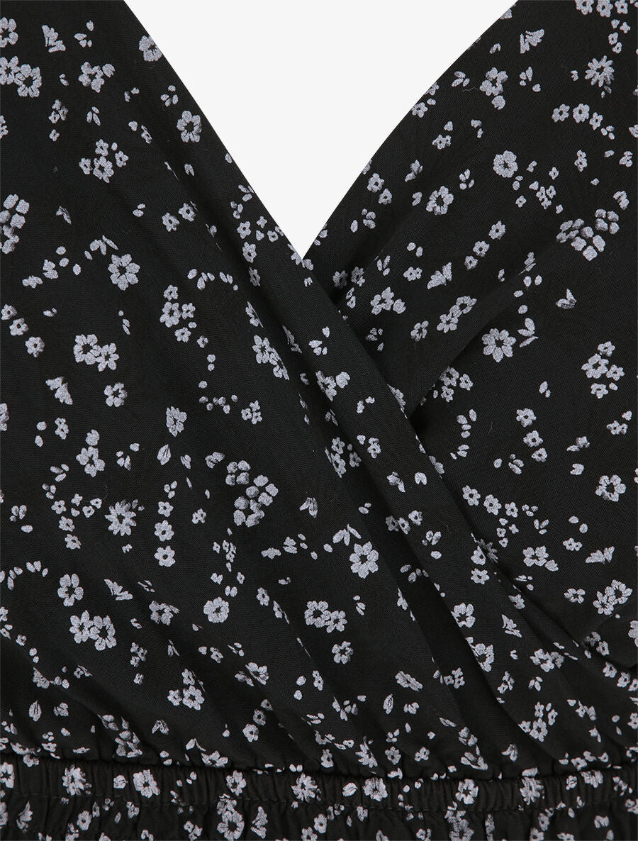 Robe longue empire à bretelles imprimé fleurs des champs - Noir - 4