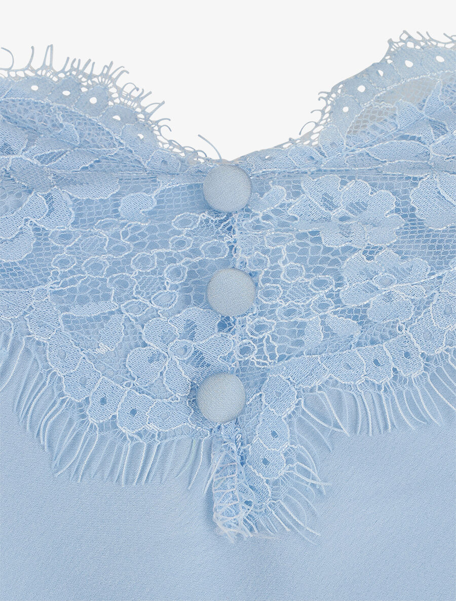 Caraco satiné à détail dentelle - Bleu ciel - 3