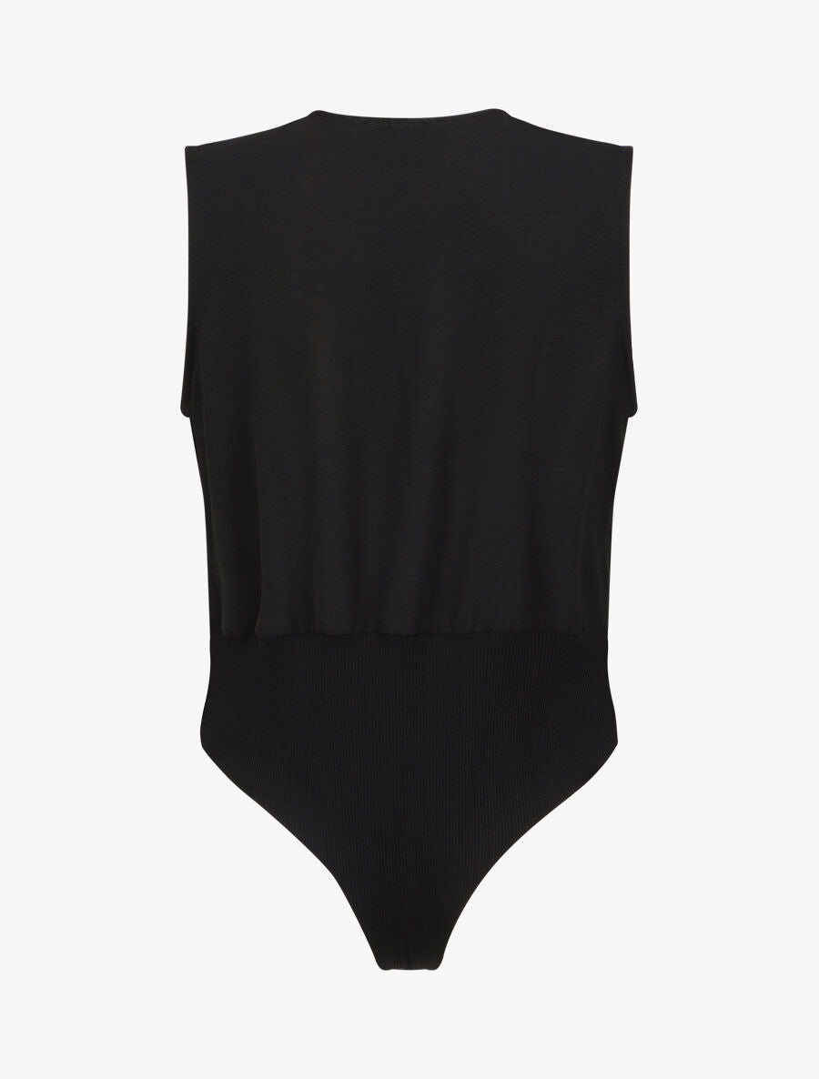 Body bi-matière à col cache-coeur - Noir - 2