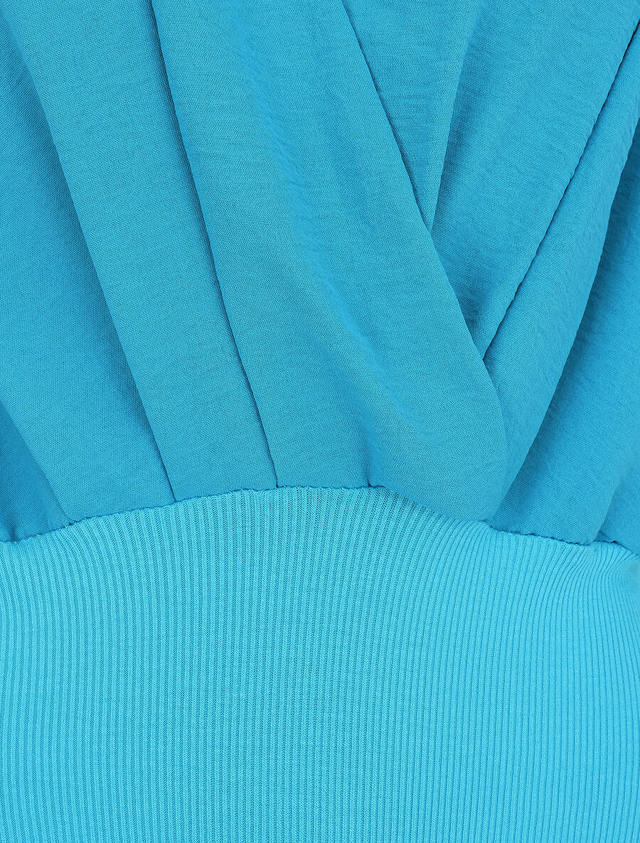 Body bi-matière à col cache-coeur - Bleu ciel - 3