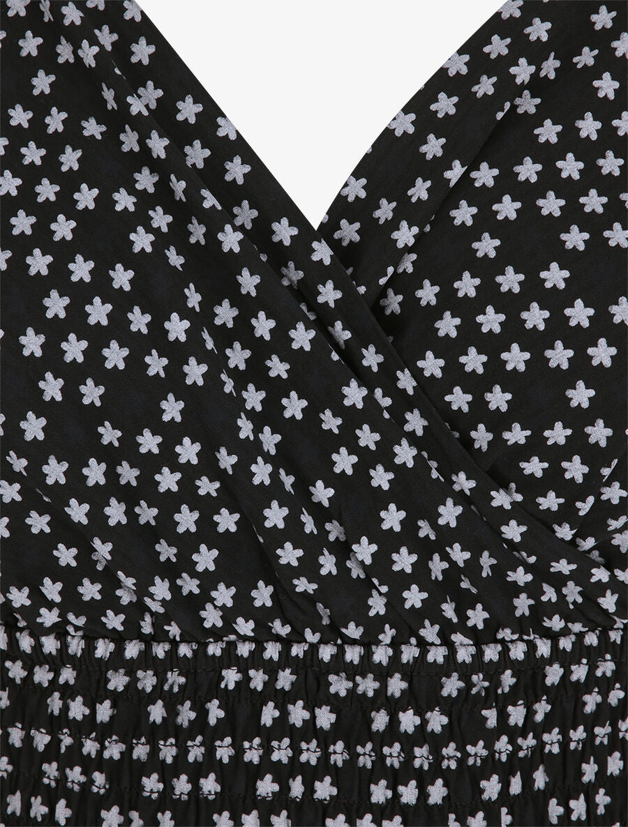 Robe empire mi-longue imprimé floral - Noir - 3