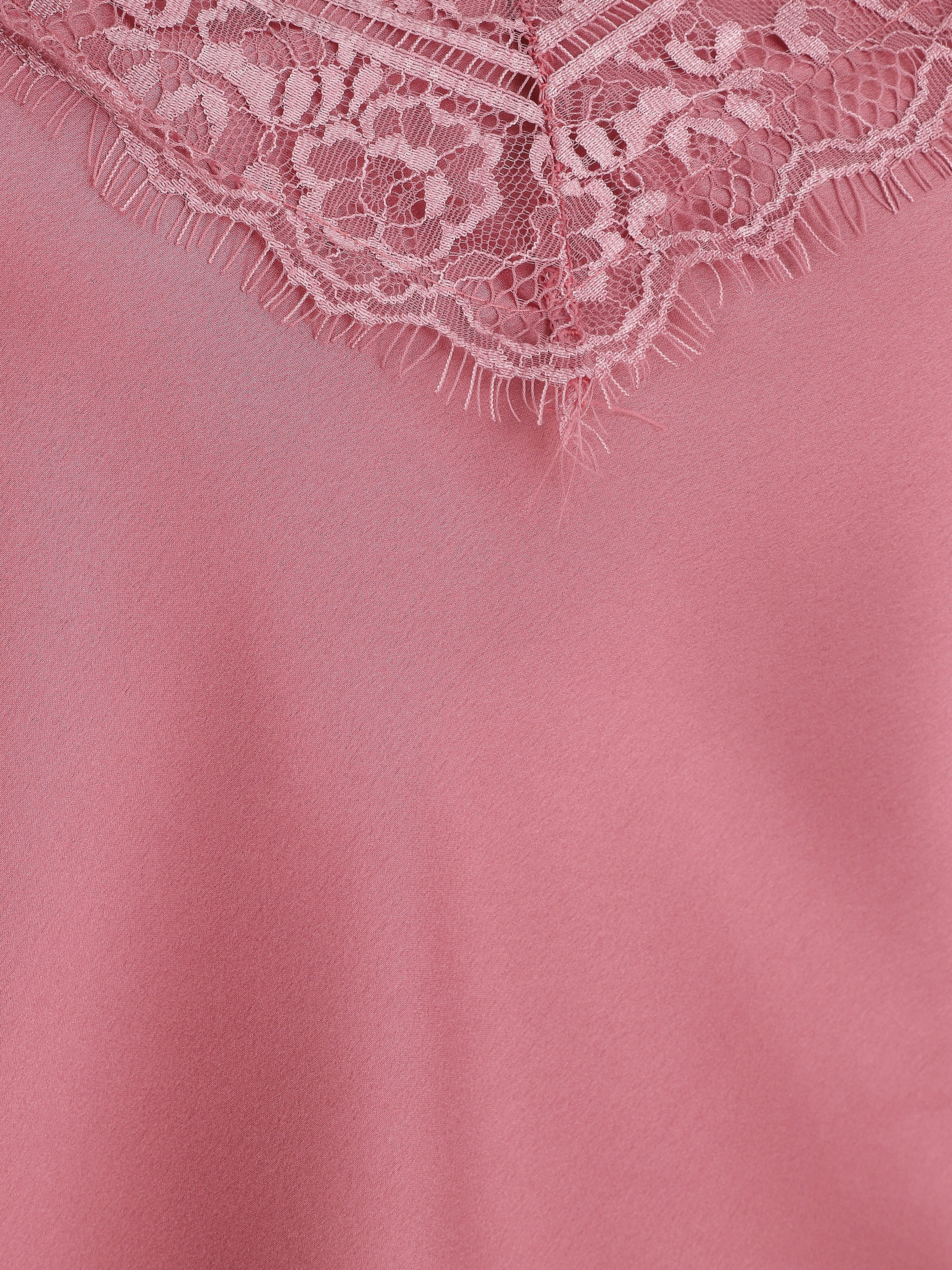 Caraco satiné à dentelle - Rose - 3