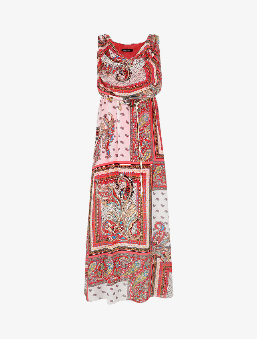 Robe longue col bénitier imprimé cachemire - Rouge - 2