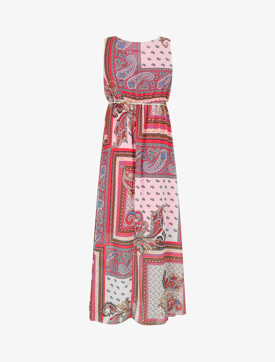 Robe longue col bénitier imprimé cachemire - Rose - 2