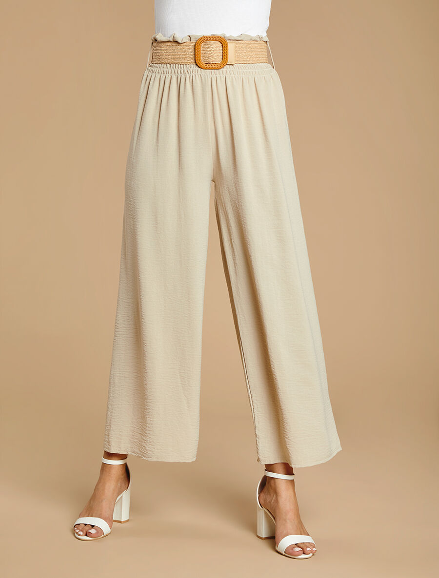 Pantalon ample à taille élastiquée - Beige - 4