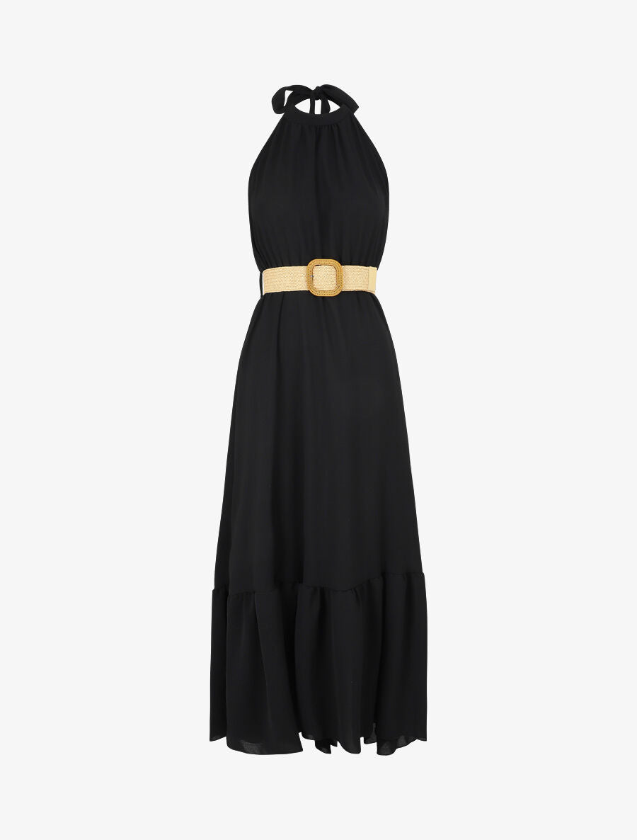 Robe longue unie dos nu - Noir - 1