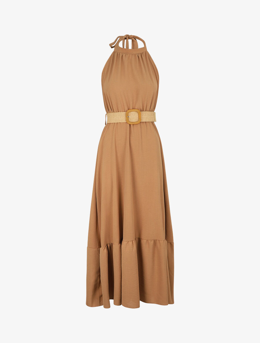 Robe longue unie dos nu - Camel - 1
