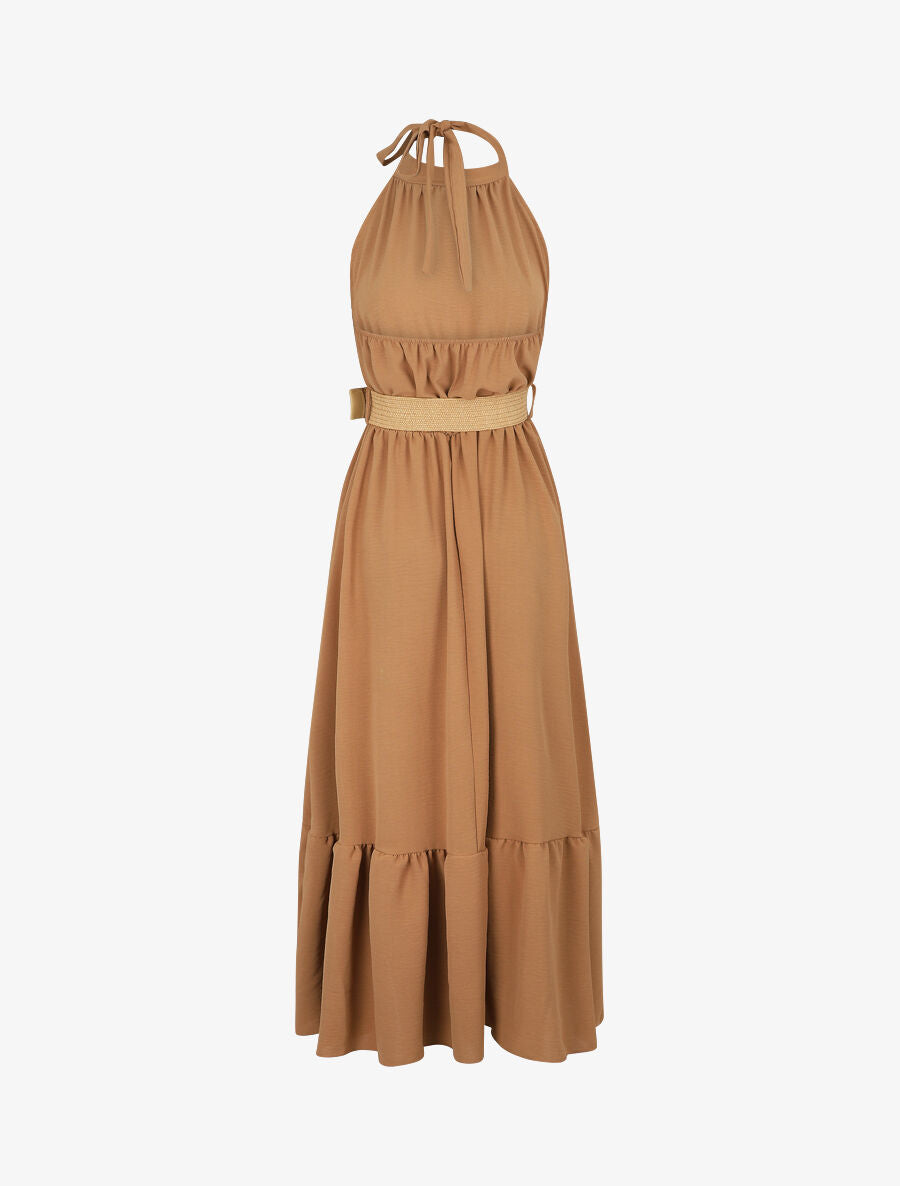 Robe longue unie dos nu - Camel - 2