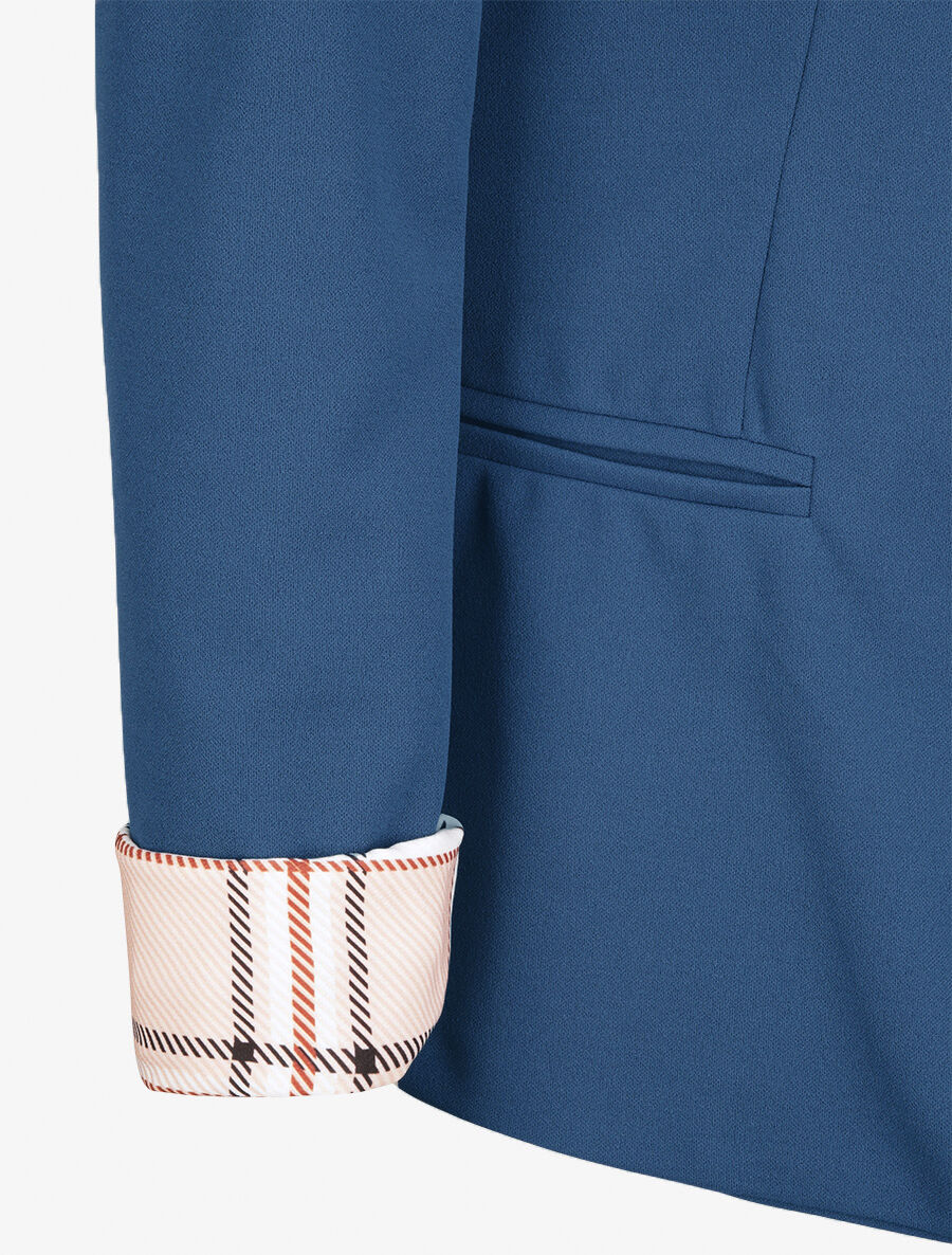 Blazer slim uni à revers imprimé carreaux - Bleu pétrole - 3