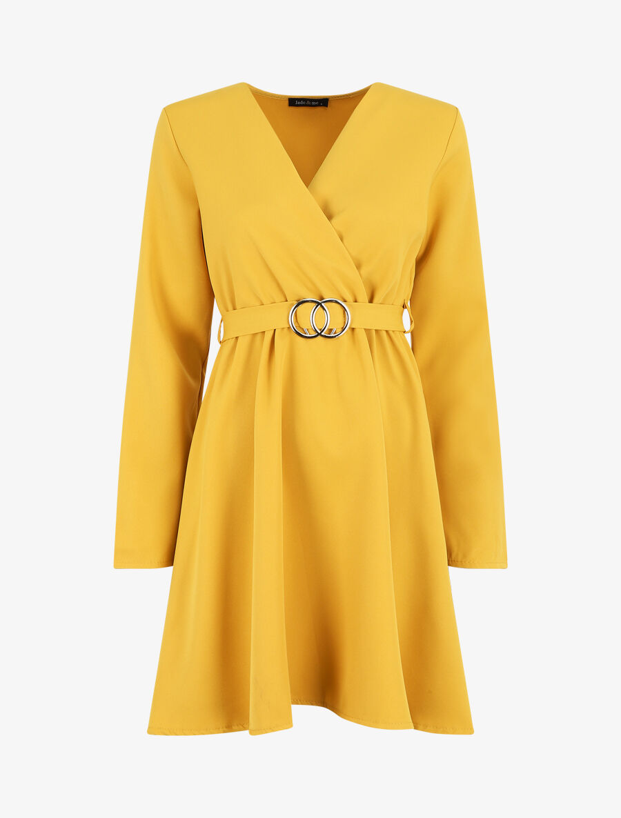 Robe uni à col cache-coeur - Jaune - 1