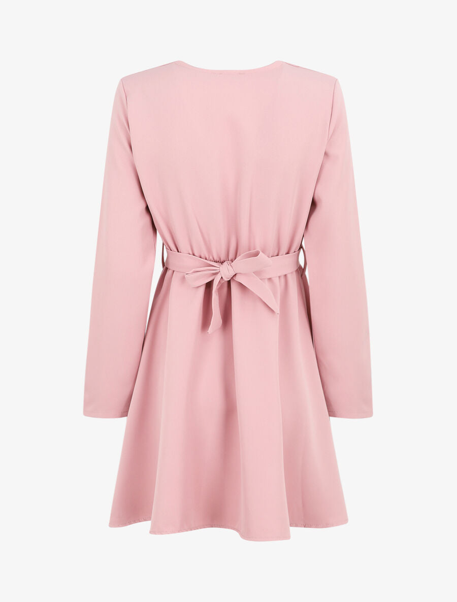 Robe uni à col cache-coeur - Rose poudré - 2