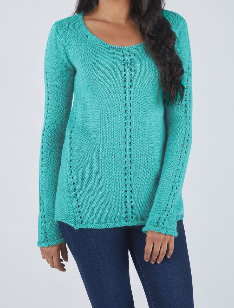 Pull droit dos en maille stylisée - Turquoise - 4