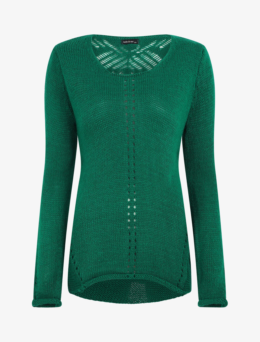 Pull droit dos en maille stylisée - Vert - 1