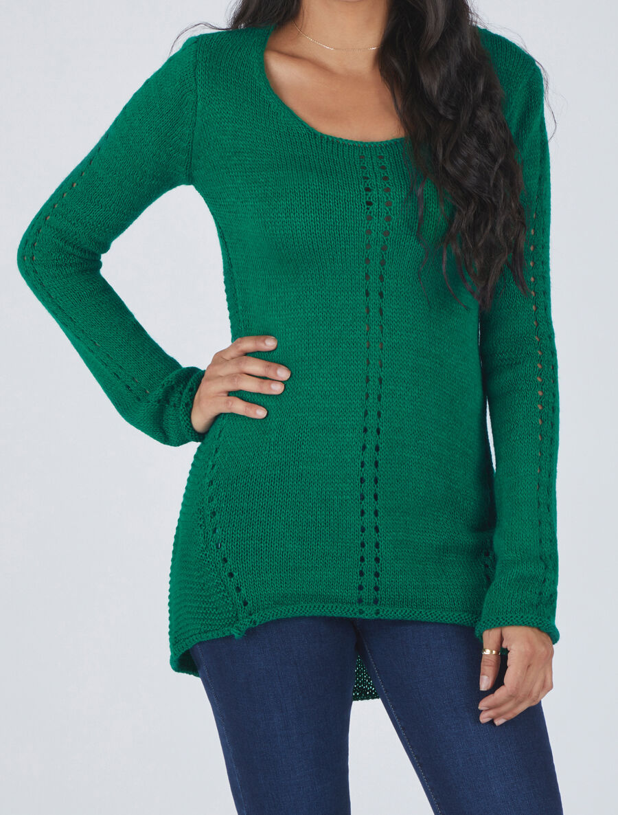 Pull droit dos en maille stylisée - Vert - 4