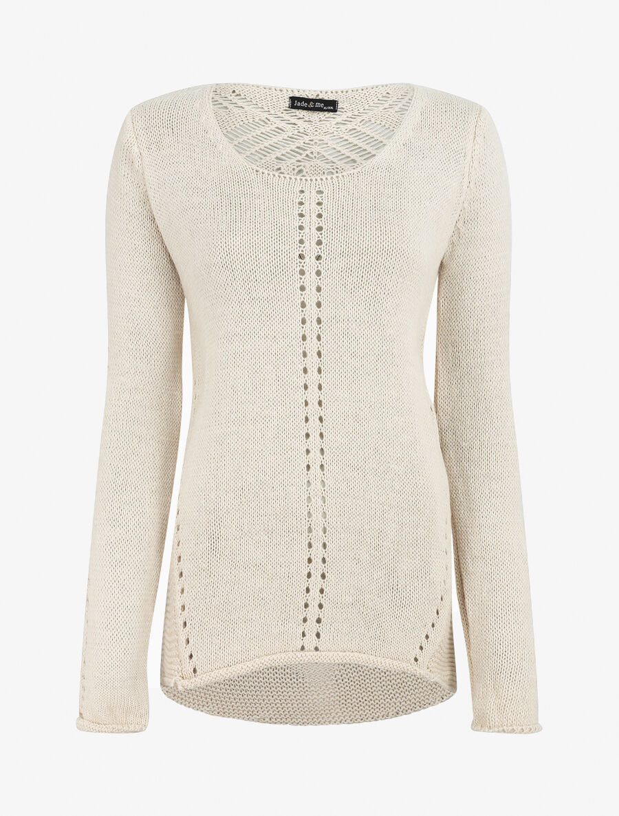 Pull droit dos en maille stylisée - Beige - 4