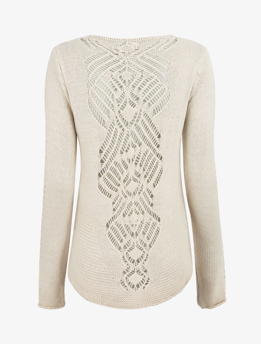 Pull droit dos en maille stylisée - Beige - 2