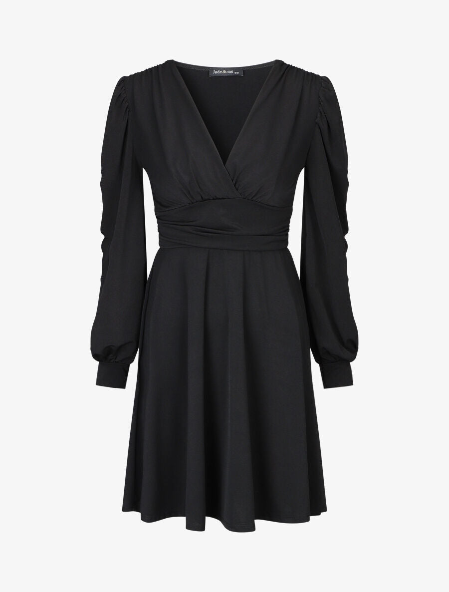 Robe patineuse à col cache-coeur - Noir - 4