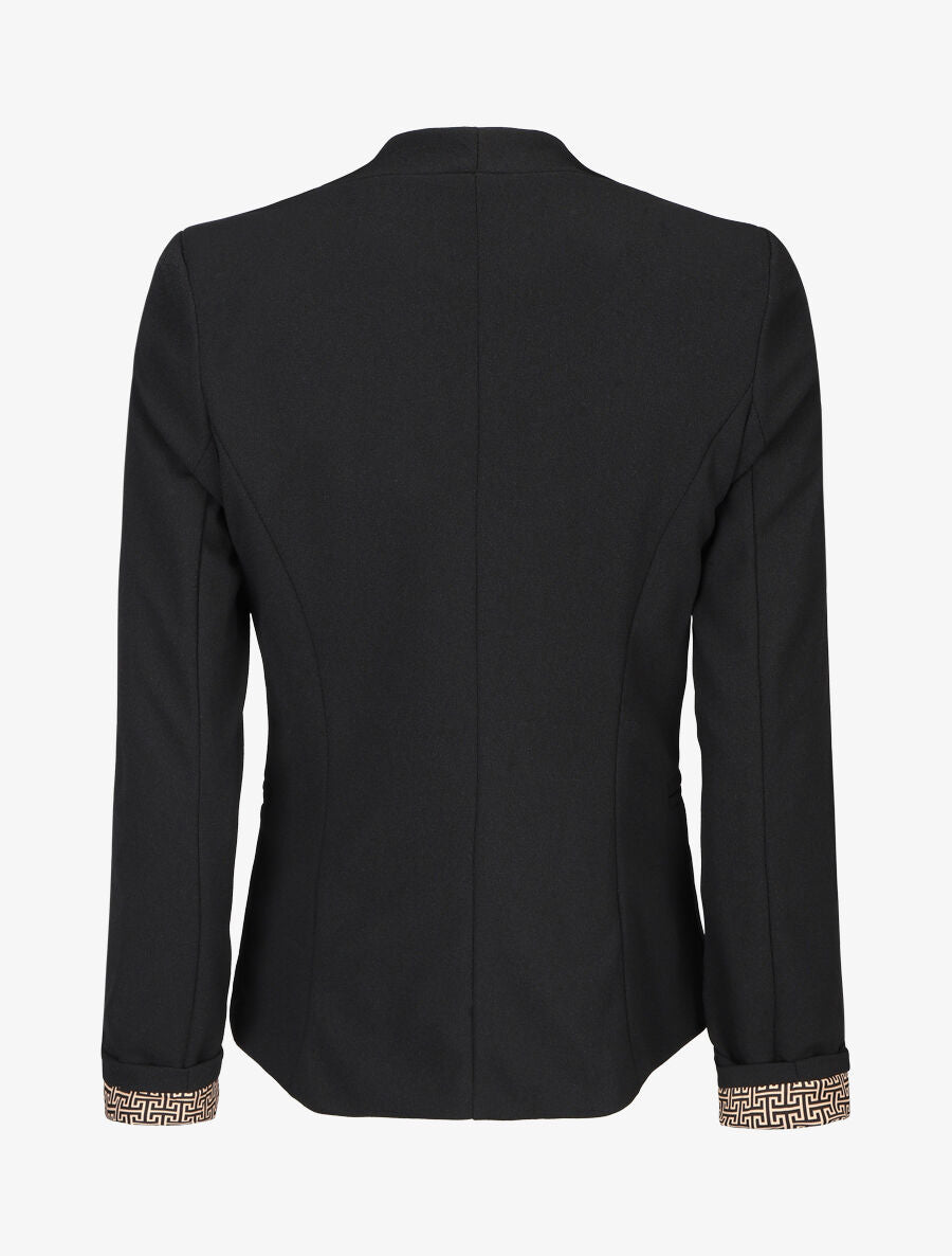 Blazer uni à revers imprimé grec - Noir - 2