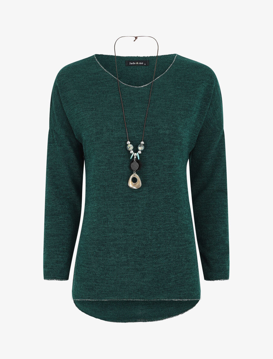 Pull droit à liseré irisé - Vert foncé - 1