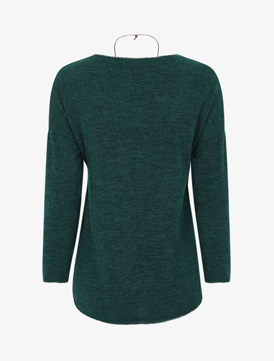 Pull droit à liseré irisé - Vert foncé - 2