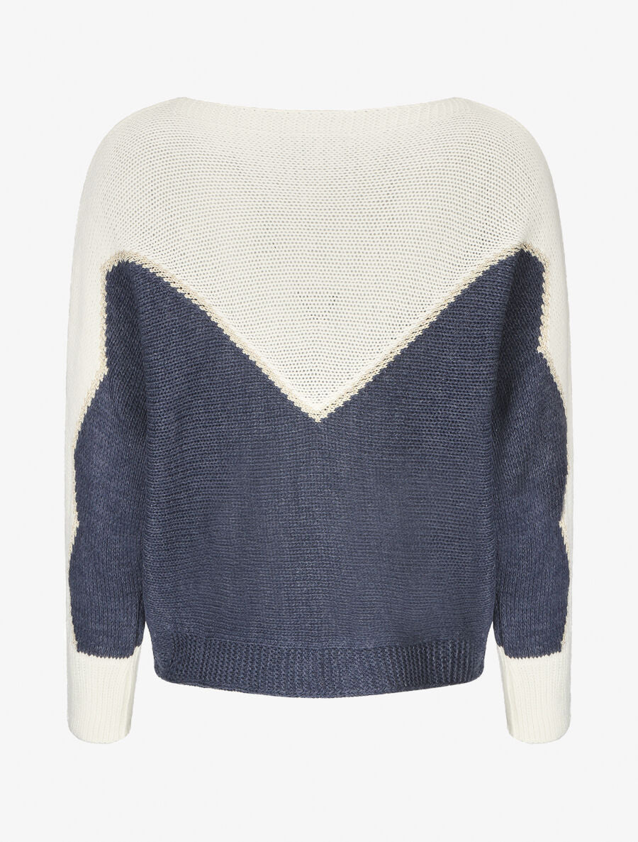 Pull en maille à motif V irisé - Bleu - 2
