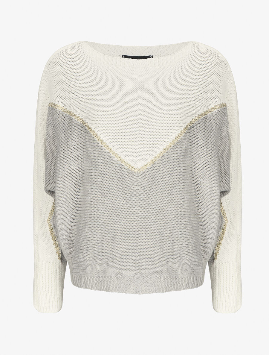 Pull en maille à motif V irisé - Gris - 1
