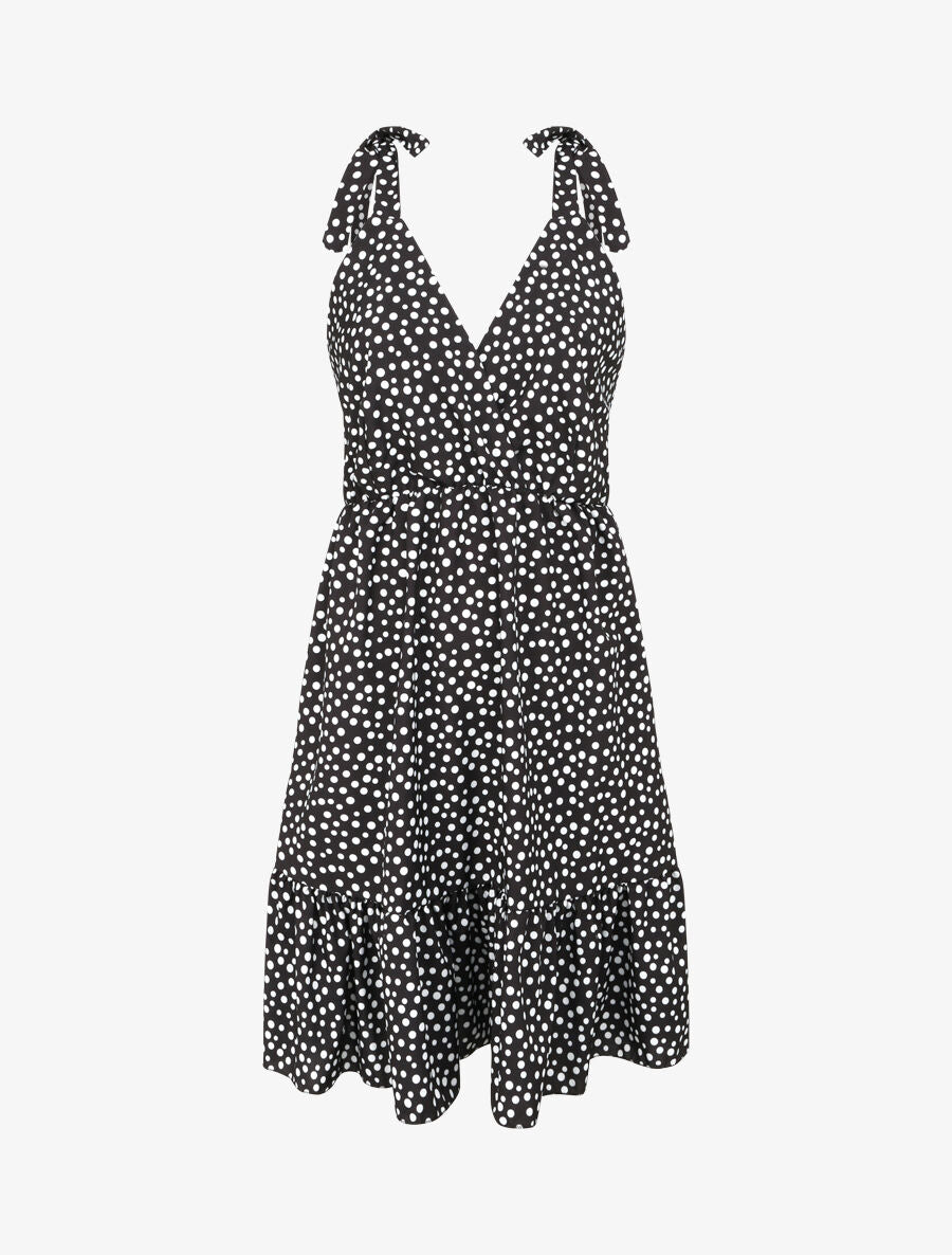 Robe patineuse mi-longue imprimé pois - Noir - 1