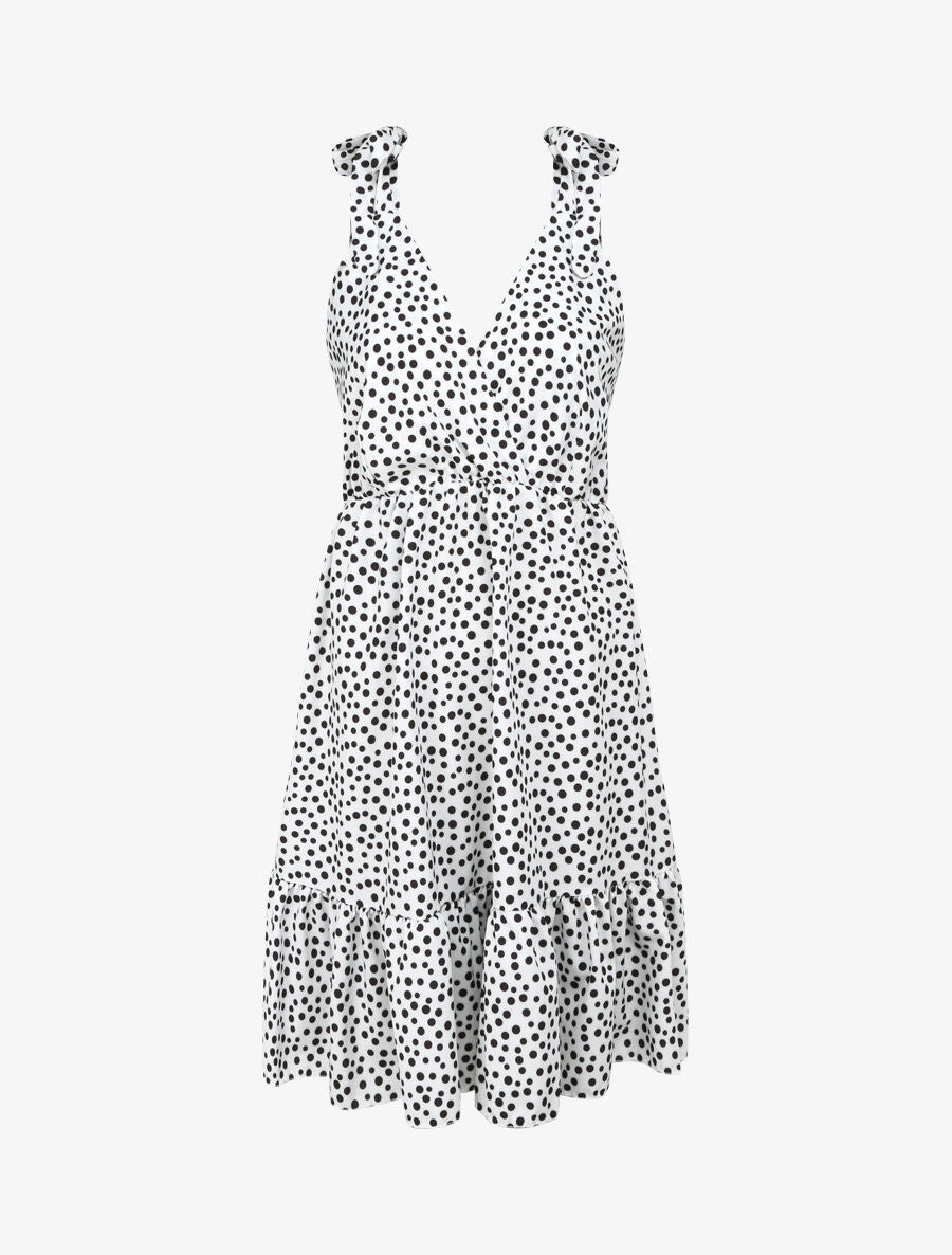 Robe patineuse mi-longue imprimé pois - Blanc - 1