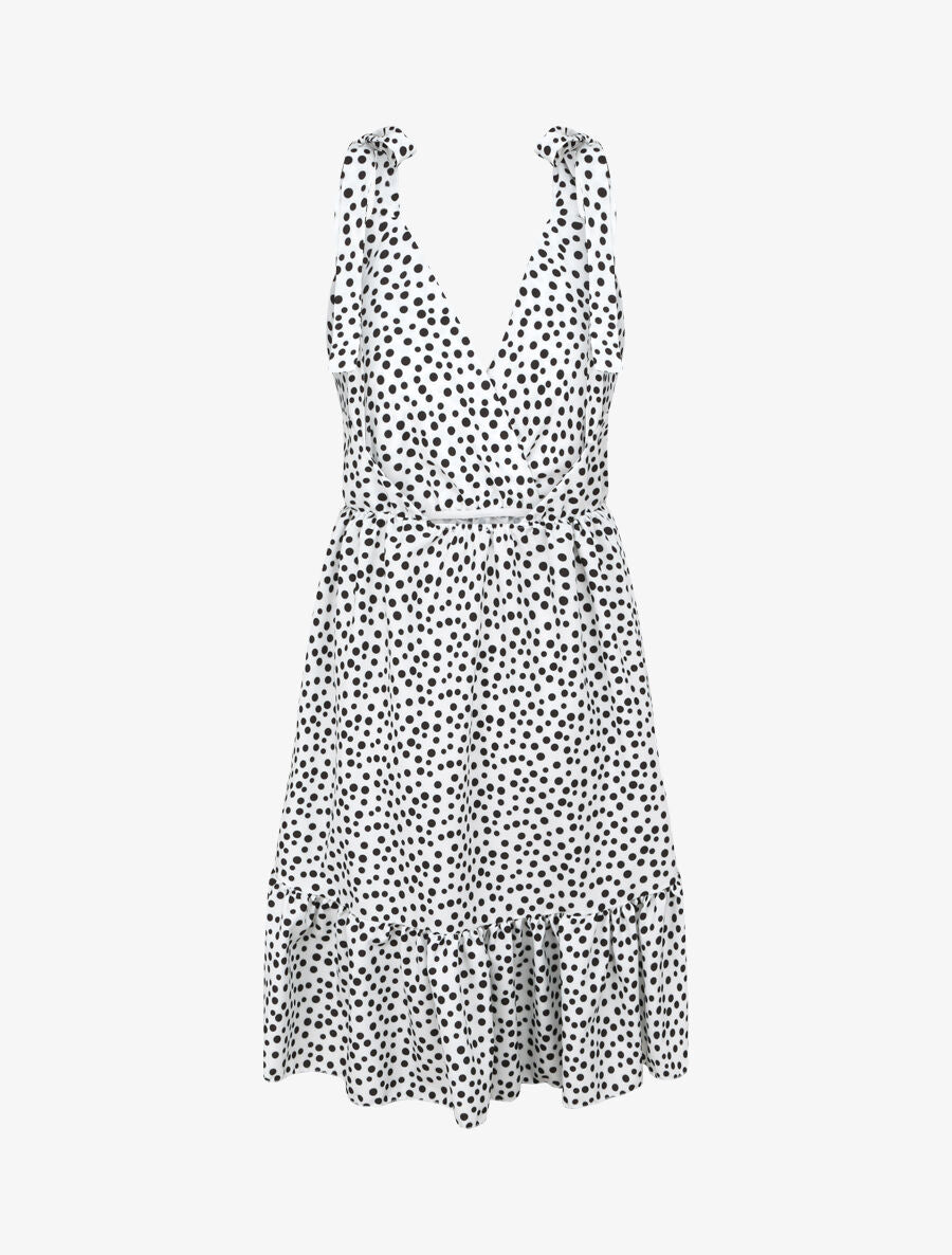 Robe patineuse mi-longue imprimé pois - Blanc - 2