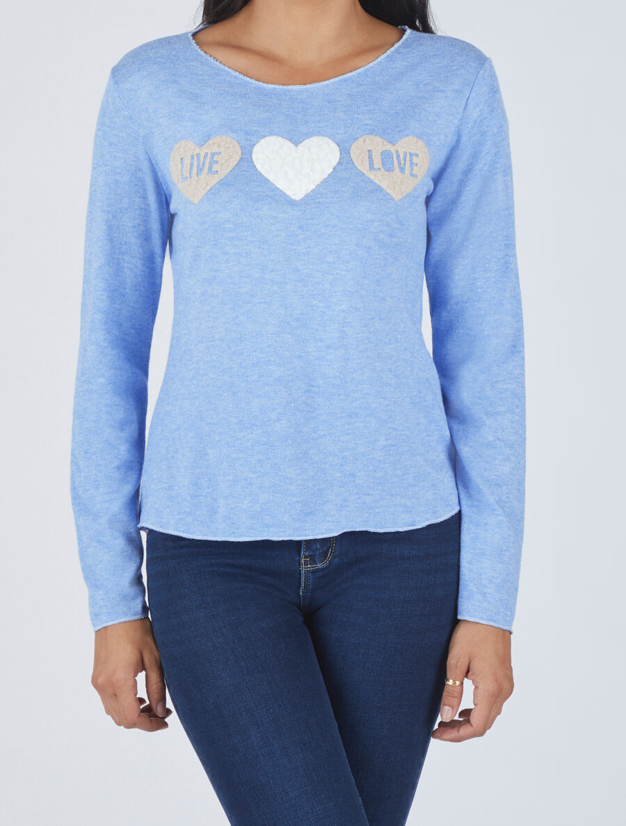 Pull floqué en laine mélangée - Bleu ciel - 4