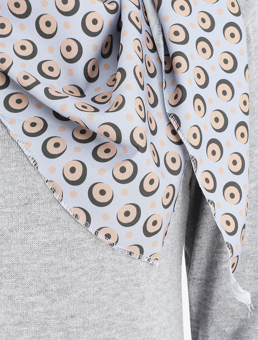 Robe pull mi-longue avec foulard - Gris clair - 3