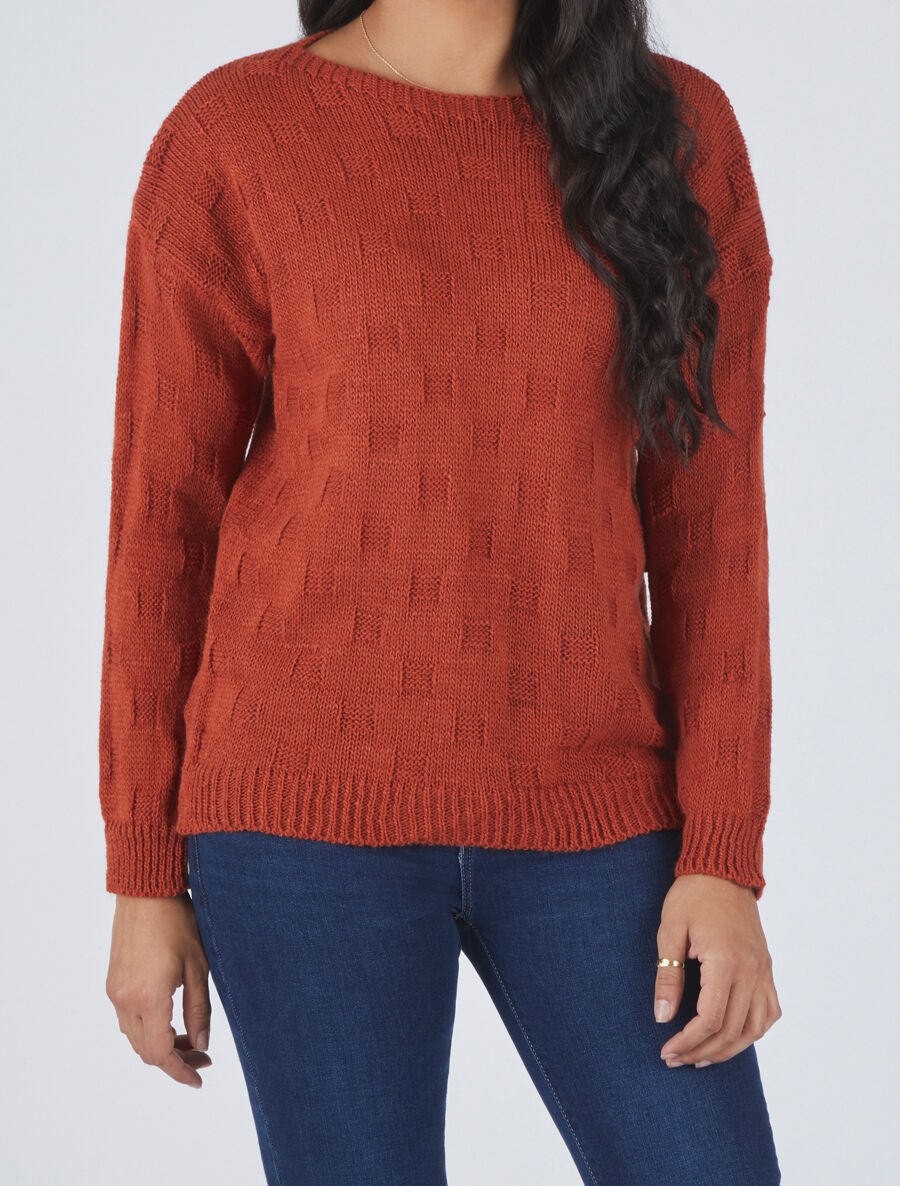 Pull classique à imprimé effet damier - Terre de sienne - 4