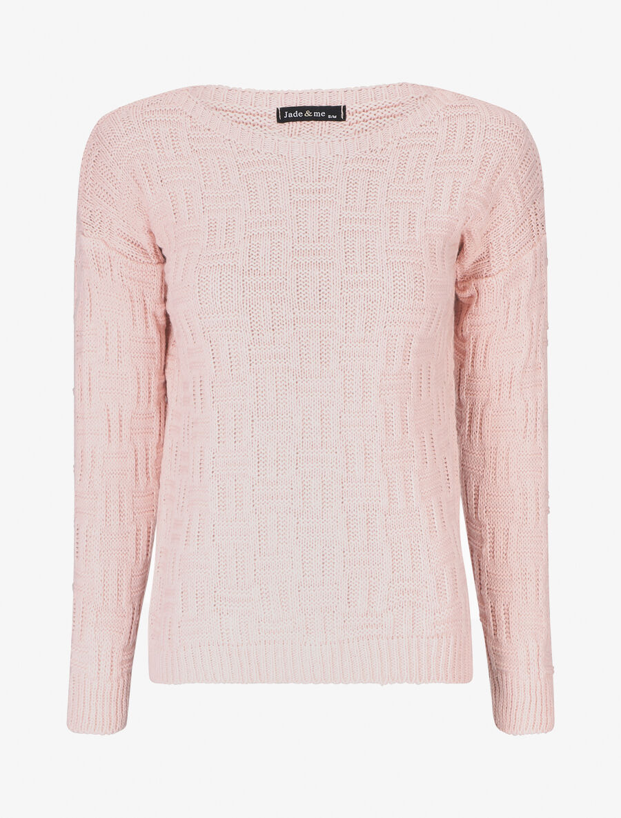 Pull uni en maille à imprimé graphique - Rose - 1