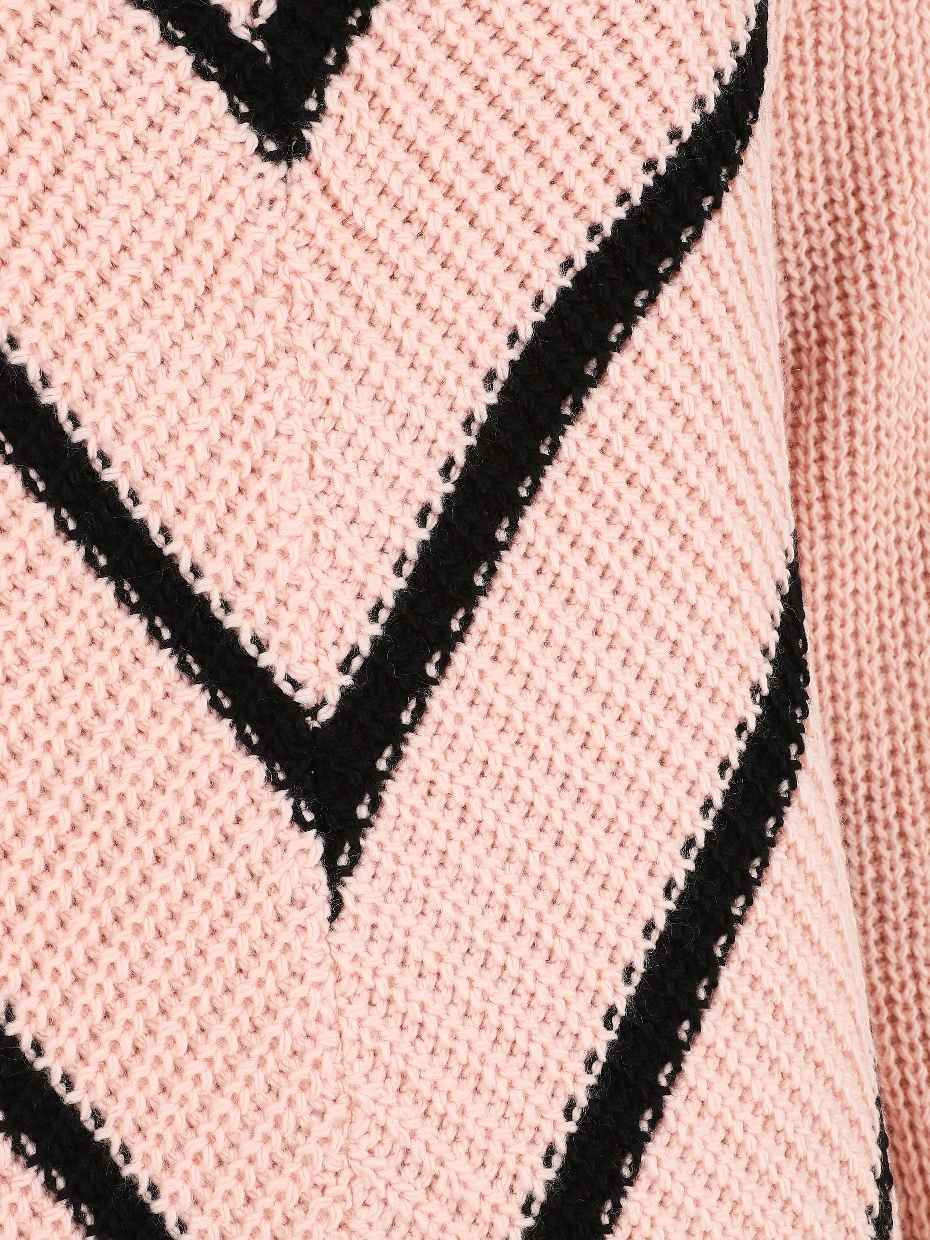 Pull en maille imprimé rayures en V - Rose - 3
