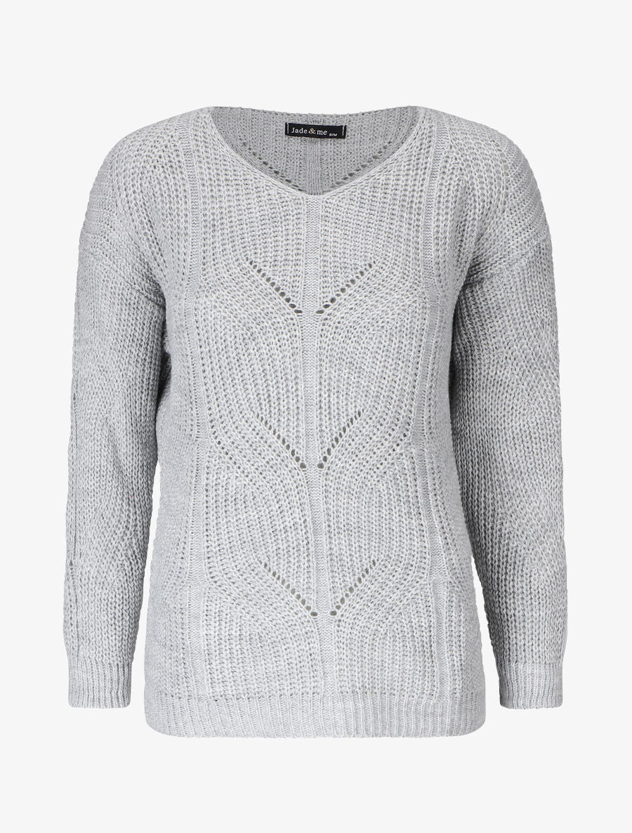Pull uni en grosse maille à col rond - Gris - 4