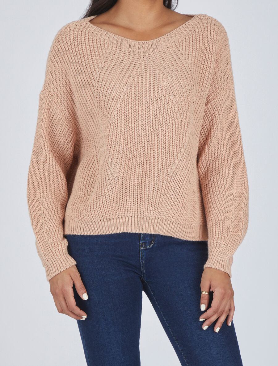 Pull loose à col bateau - Rose - 4