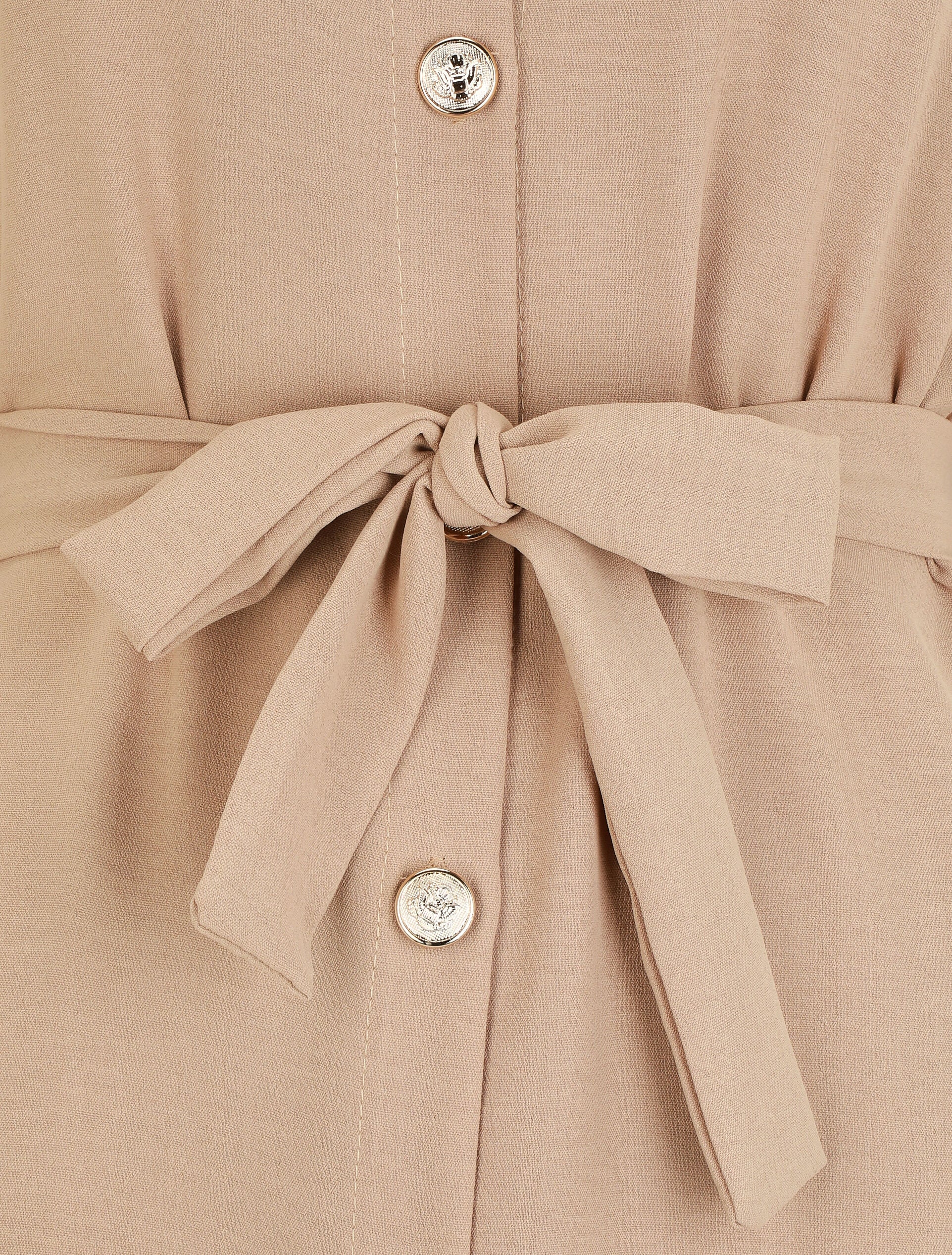 Robe chemise unie à manches longues - Beige - 3