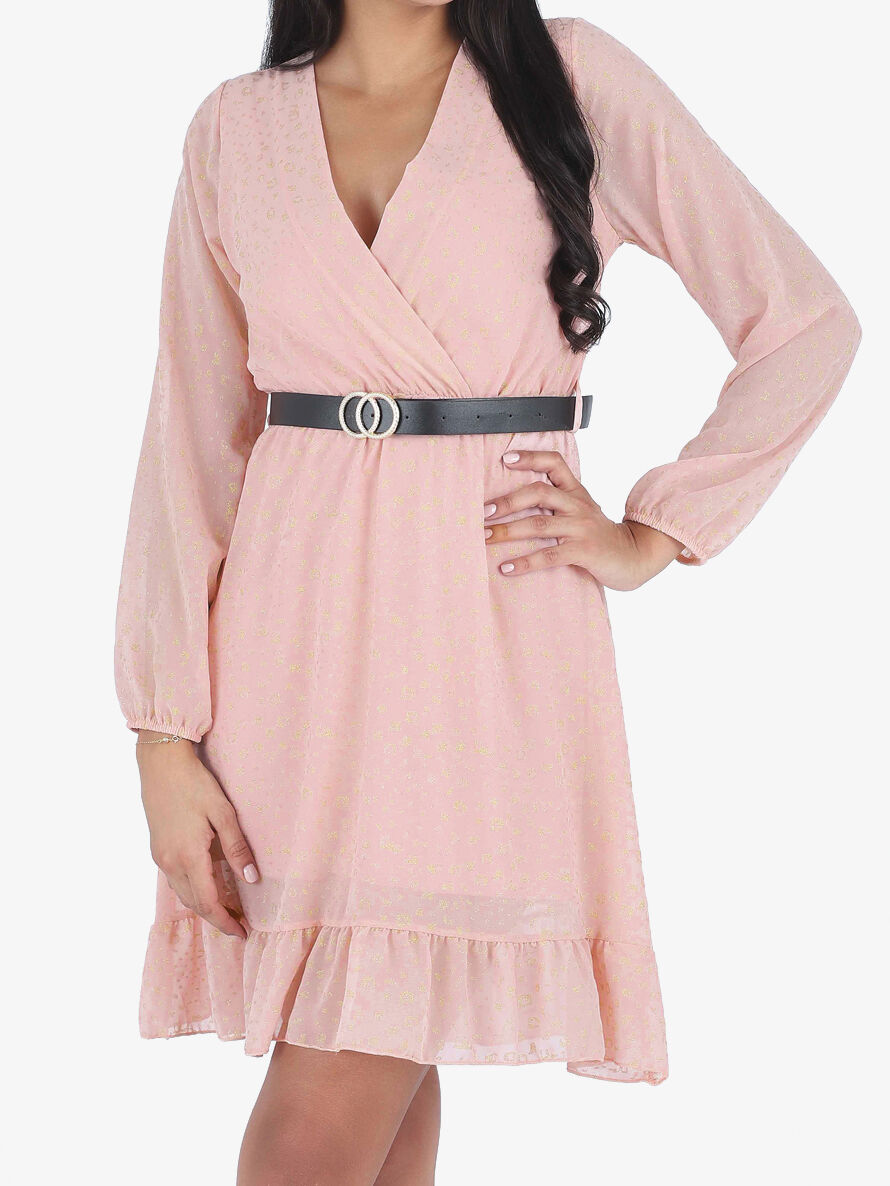 Robe mi-longue cache-coeur à imprimé graphique doré - Rose - 4