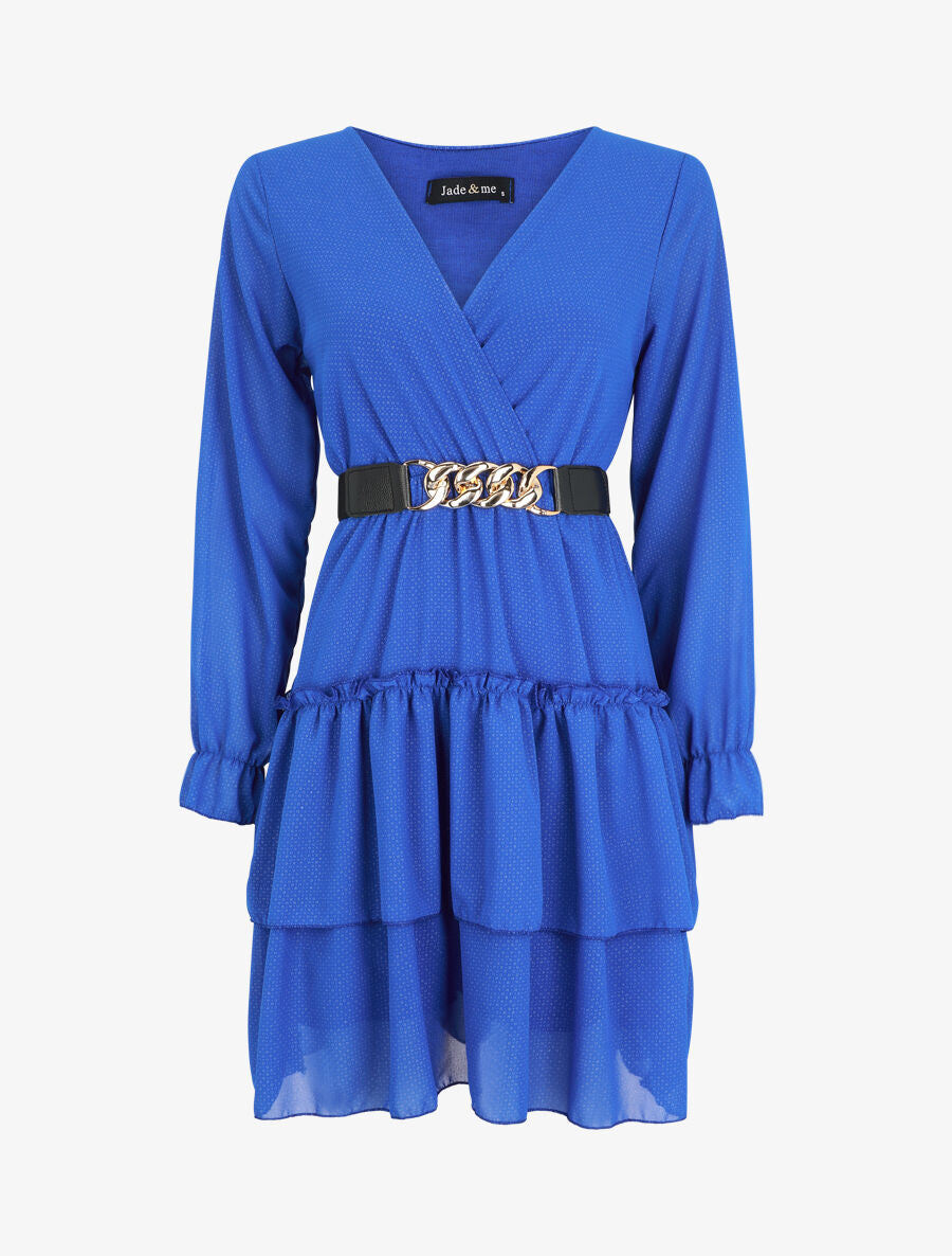 Robe à col cache-coeur volantée - Bleu roi - 5