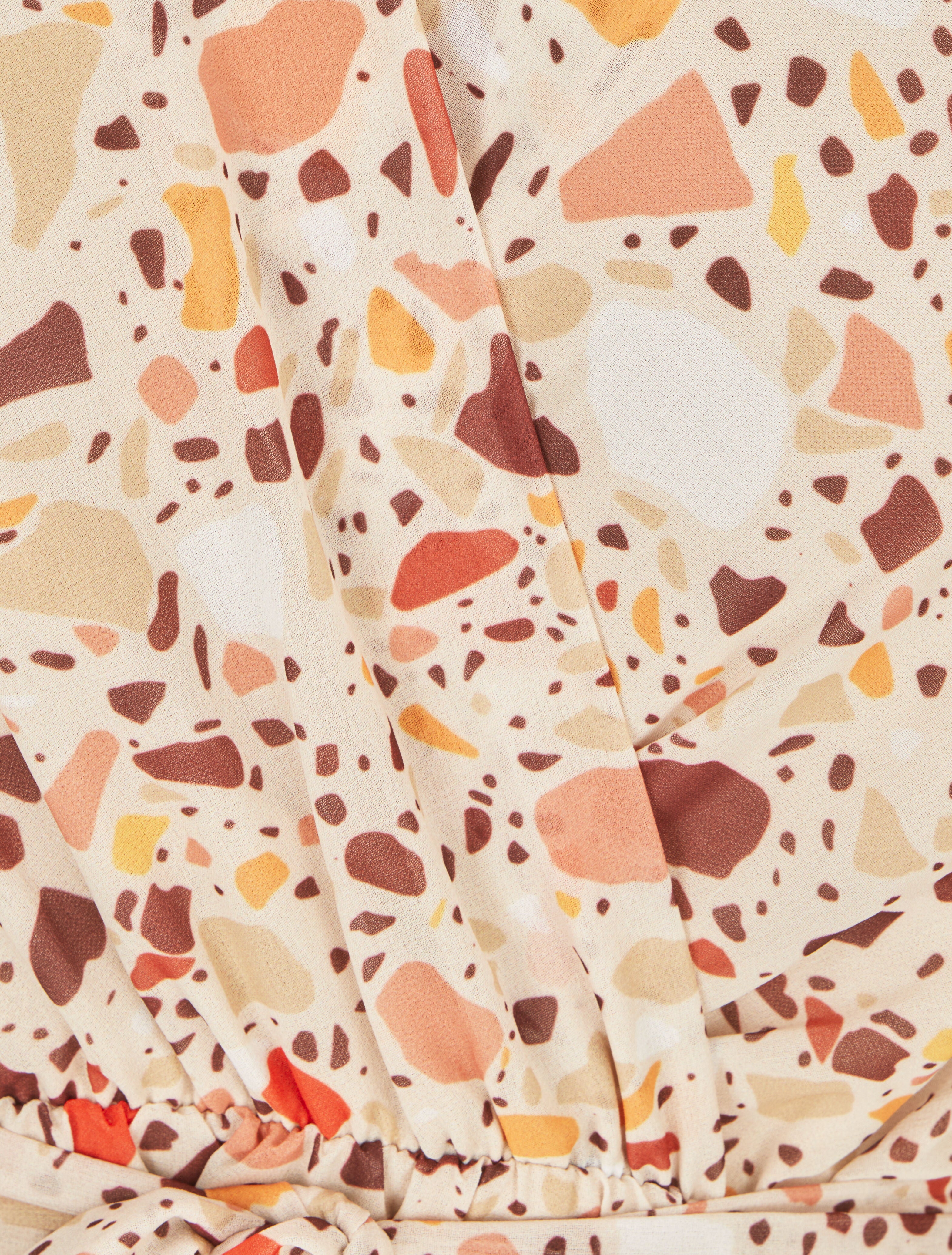 Robe cache-coeur à manches transparentes imprimé graphique - Beige - 3