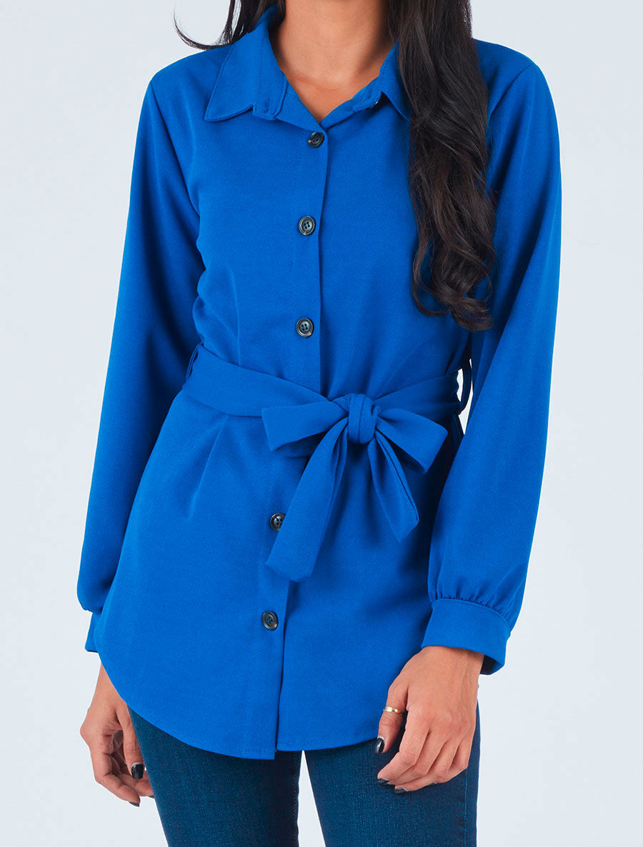 Chemise unie et liens à nouer - Bleu roi - 4