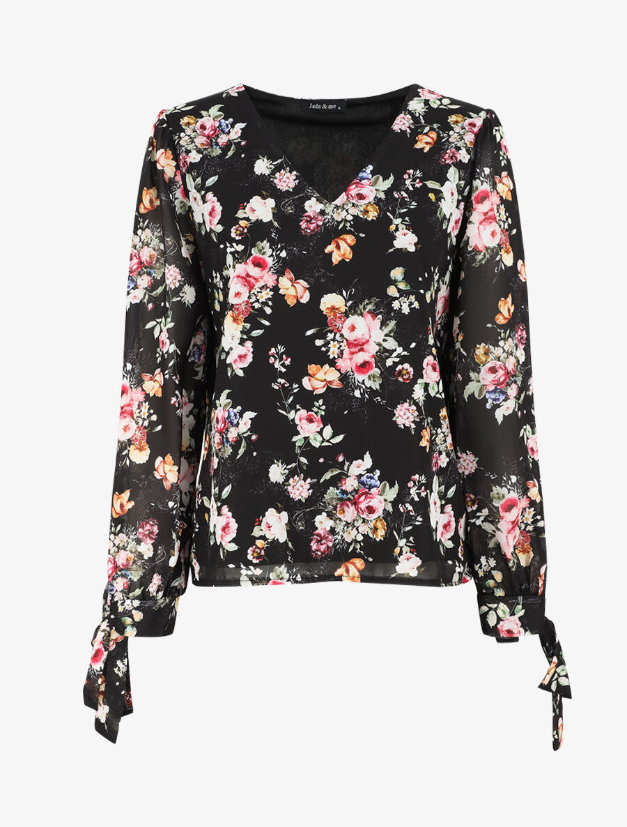 Top col V imprimé fleuri - Noir - 4