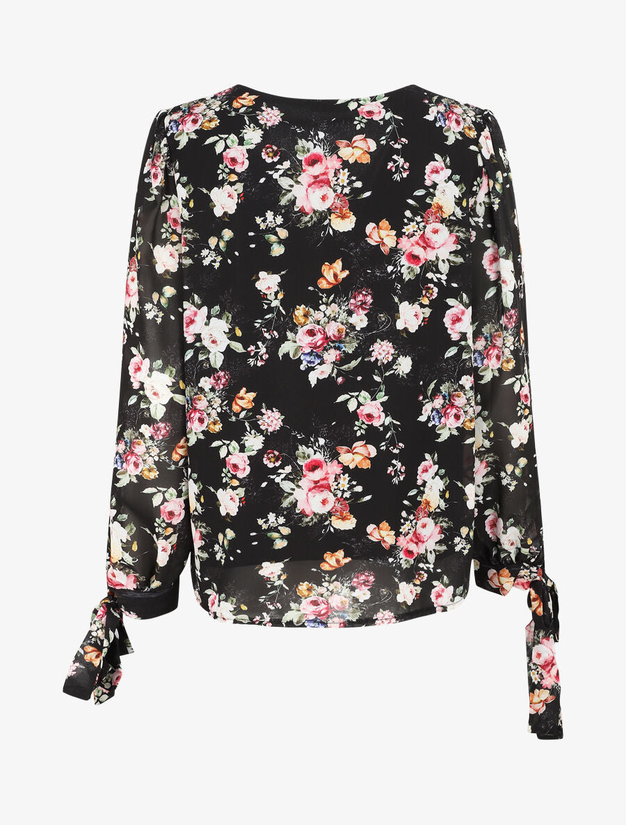 Top col V imprimé fleuri - Noir - 2