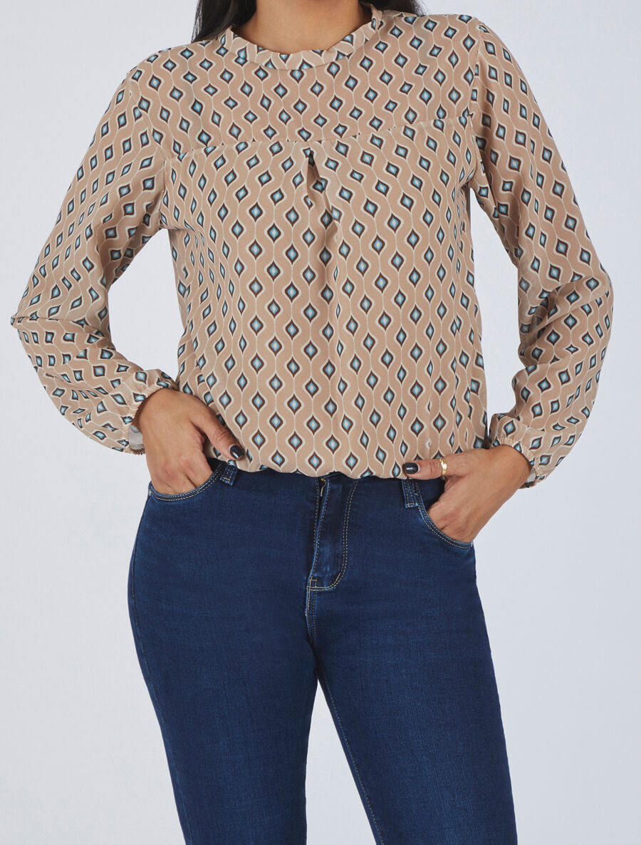 Blouse en voile imprimé vintage - Beige - 4